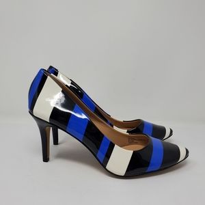 Inc International Concepts black and blue striped closed toe pumps/heels